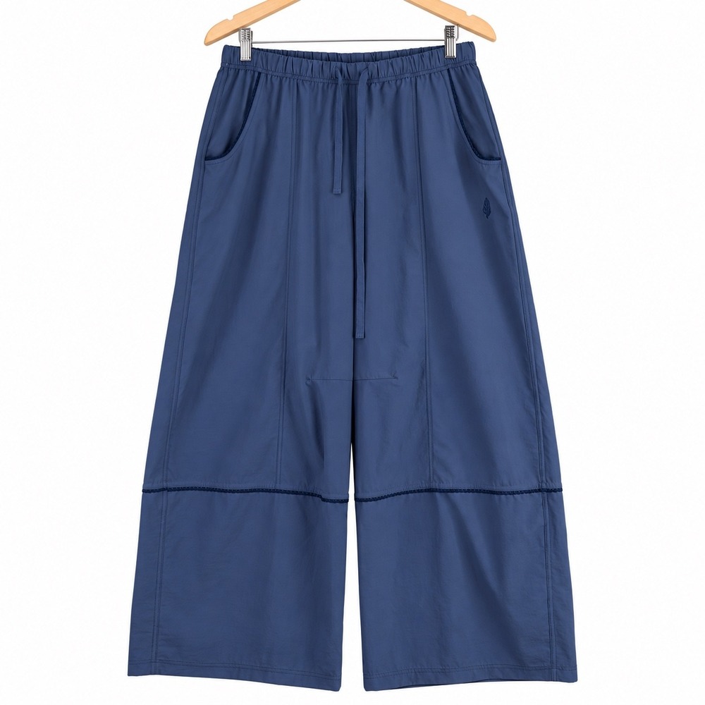 Free People Movement Blue Wide Leg Crochet Trim Drawstring Pants Large